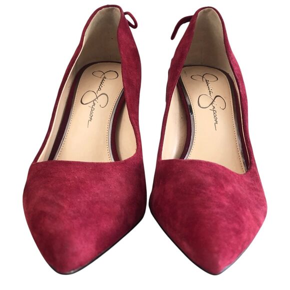 Jessica Simpson Sexy Leather Core Burgundy Suede Stiletto Heels Sz 8.5 - Picture 6 of 11